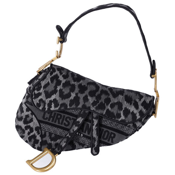 Christian Dior Medium Saddle Bag Mizza Embroidered Leopard BLack Grey Multi - Picture 1 of 10